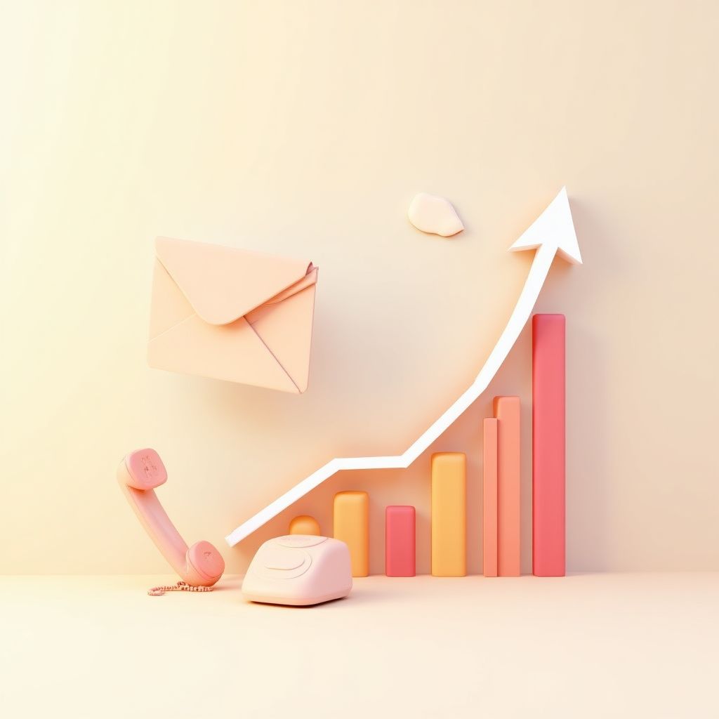 Ilustración 3D de estilo retro de un sobre y un gráfico financiero.